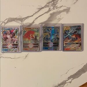 Pokemon Holo GX/V Cards — Pink, Green, Red, Blue Accents ( comes with 7 cards )